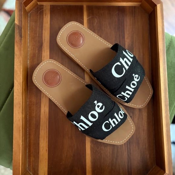 Chloe Woody Flat Logo Ribbon Slide Sandals - Picture 6 of 10